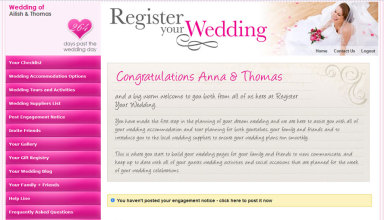 Couples Page on Register Your Wedding